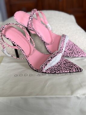 Good American Pink Leopard-Print Pointed Toe Stiletto Heels